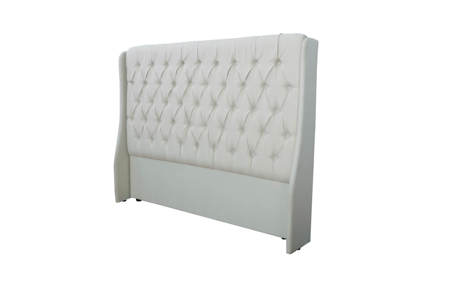 King-size classic headboard with wings in beige, featuring a pleated button design.