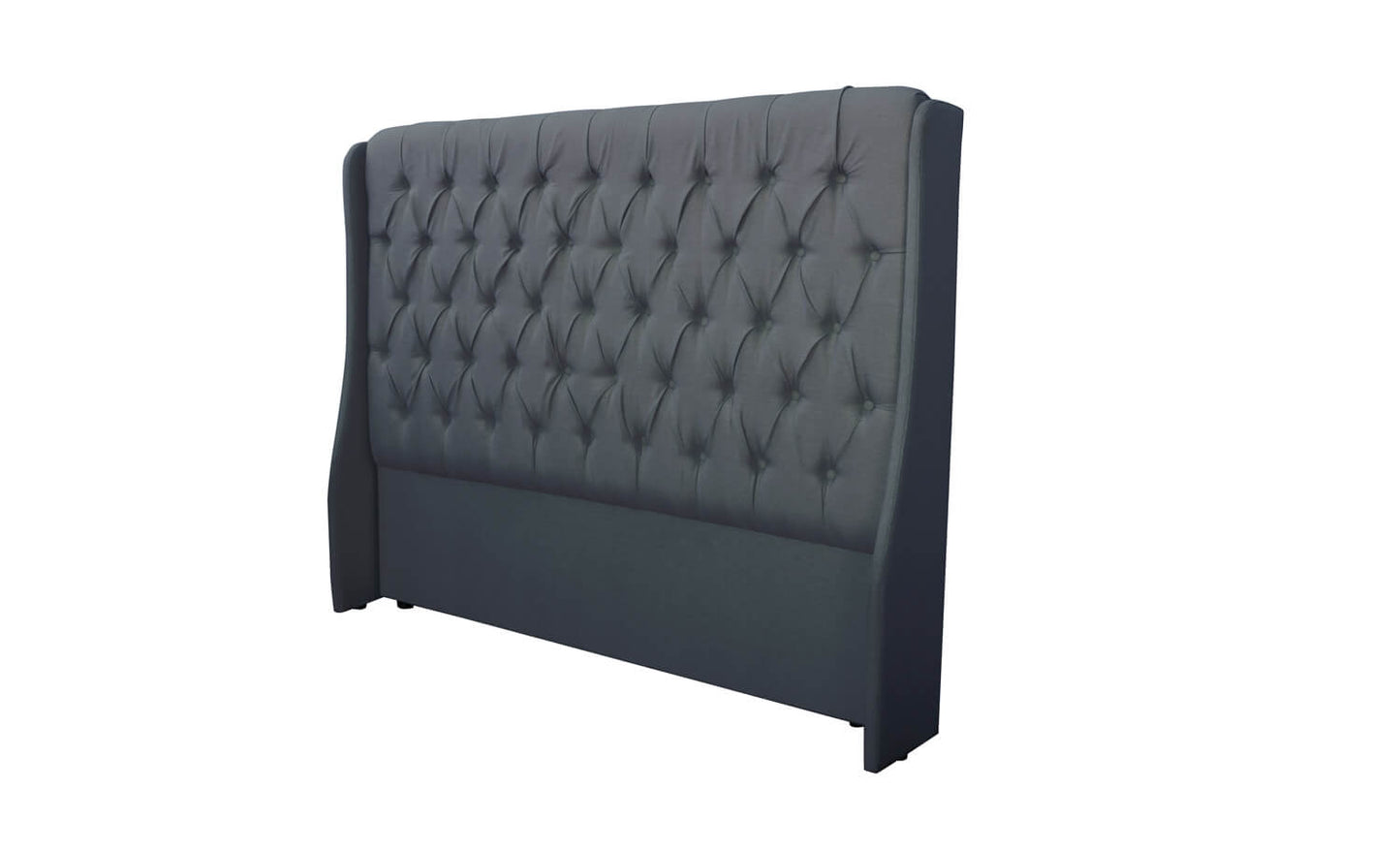 King-size classic headboard with wings in charcoal, featuring a pleated button design.